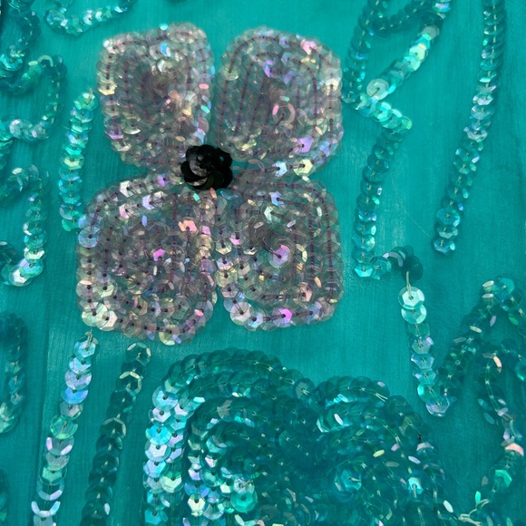 Turquoise Pink 100% Silk Floral Sequin Short Jacket | Hand Embroidered | Small - Picture 8 of 16
